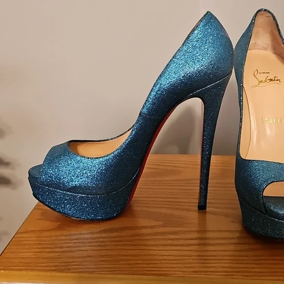 Christian Louboutin Lady Peep 150mm Blue Glitter - Picture 4 of 12